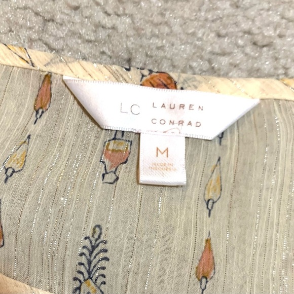 LC Lauren Conrad Cream Boho Floral Top Blouse 3/4 Sleeves Women Medium - Picture 7 of 8